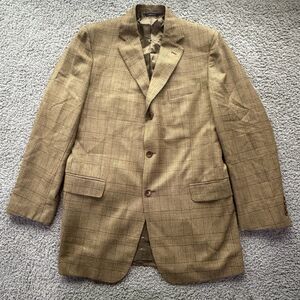 Brooks Brothers Brown Glen Plaid Blazer 42L Wool Sport Coat Made in Italy Mens